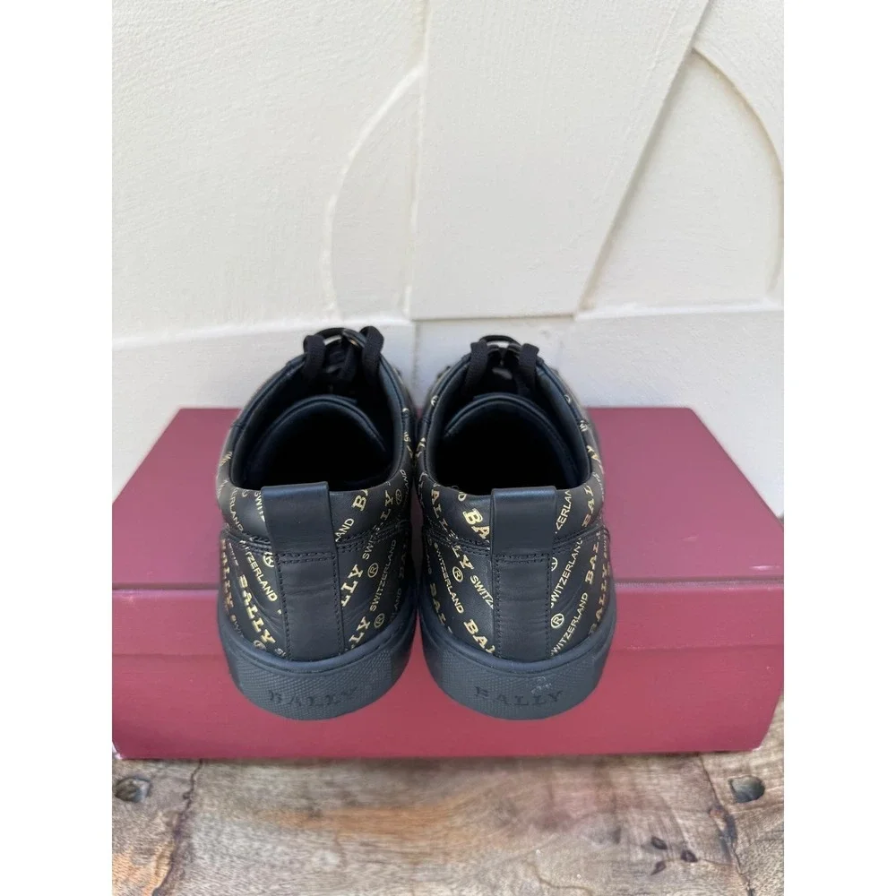 Bally Helmer Metallic Gold Logo All Over Print Leather Low Top Sneaker‎ Shoes 8D